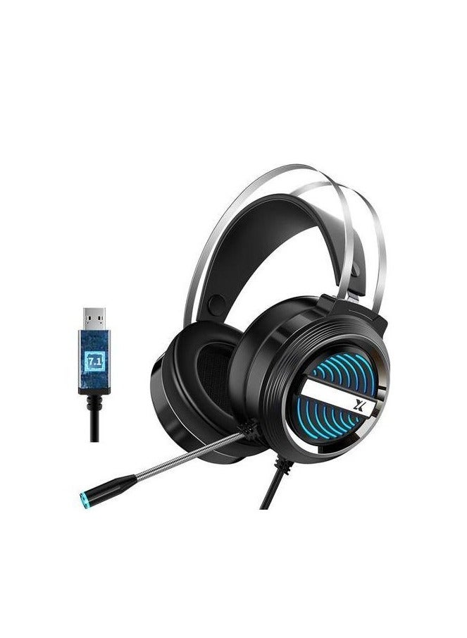 Wired Gaming Headset X9 , 4D virtual speaker system , 5mm surround sound , Noise reduction microphone, Comfortable soft and breathable without ear pressure , 3.5mm USB LED- Black  - Image 1