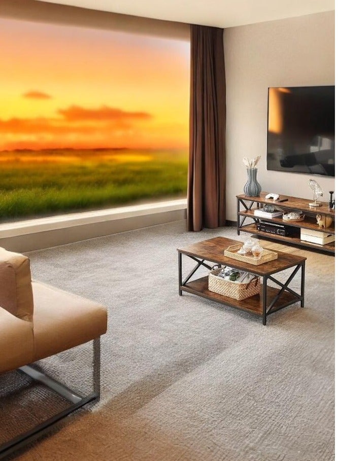 EXPERT Coffee Table, Living Room Table, with X-Shaped Steel Frame and Storage Shelf, 100 x 55 x 45 cm, Industrial Style, Rustic Brown - Image 4