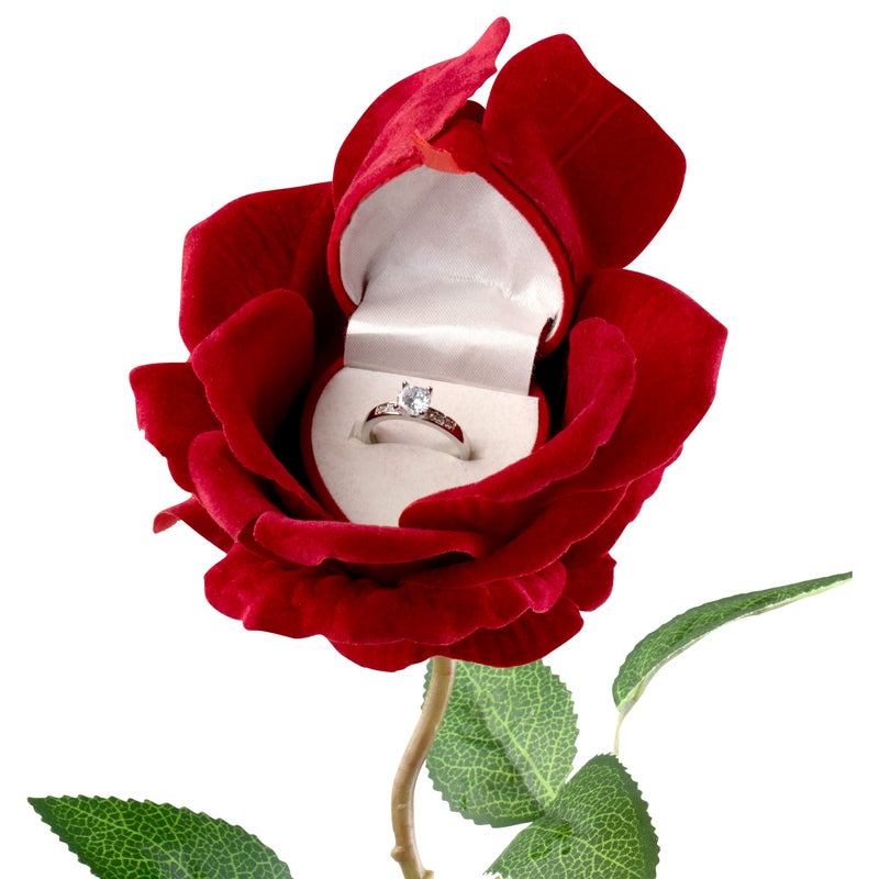 Noble Rose Ring Box  Flower Heart Engagement Ring Box for Proposal Ring Ceremony Wedding or Special Occasions Red