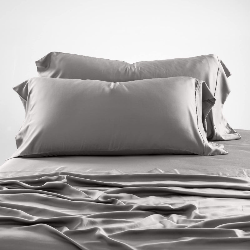 Olive + Crate Tencel Eucalyptus Cooling Pillow Cases for Hot Sleepers - Moisture Wicking  Temperature Regulating  King Size Silk Pillowcase - Smooth Sateen Weave  Naturally Produced  Mid Gray