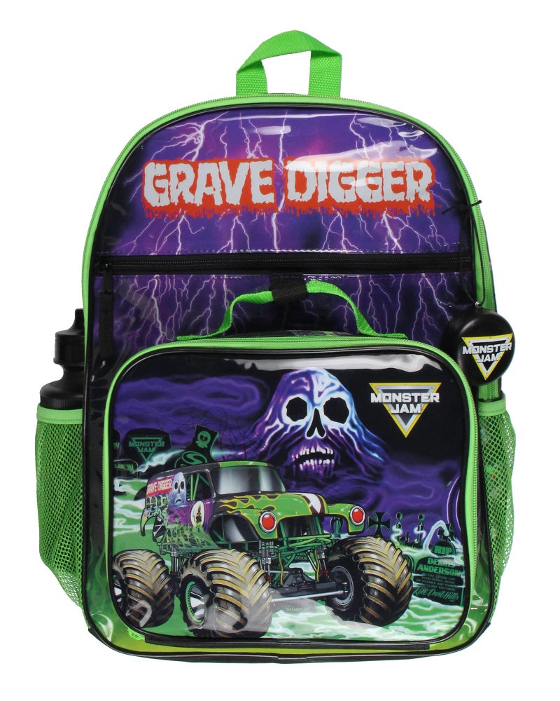INTIMO Monster Jam Grave Digger Truck 5 PC Backpack Lunch box Icepack Water Bottle Keychain - Image 2