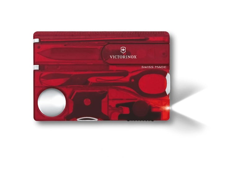 Victorinox Swiss Card Lite, Swiss Made Pocket Tool, 13 Functions, LED, Magnifier, Red Transparent - Image 1
