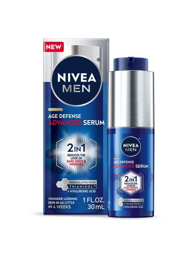 NIVEA MEN Age Defense Advanced Face Serum for Dark Spots with Thiamidol (TM) + Hyaluronic Acid, Fast-Absorbing Face Serum for Men Helps Reduce Look of Dark Spots, Fine Lines & Wrinkles, 1 Fl Oz Bottle - Image 1