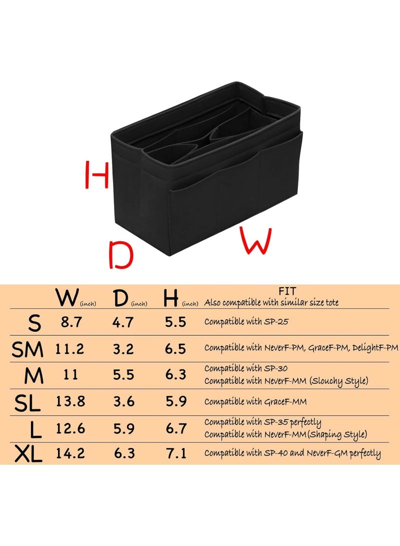 SYOSI Purse Organizer, Felt Bag Insert with 14 Pockets for Tote Handbag and Shoulder Bag, Lightweight Durable Bag Organizer for Everyday Use Travel and Work, Medium Size, Black - Image 2