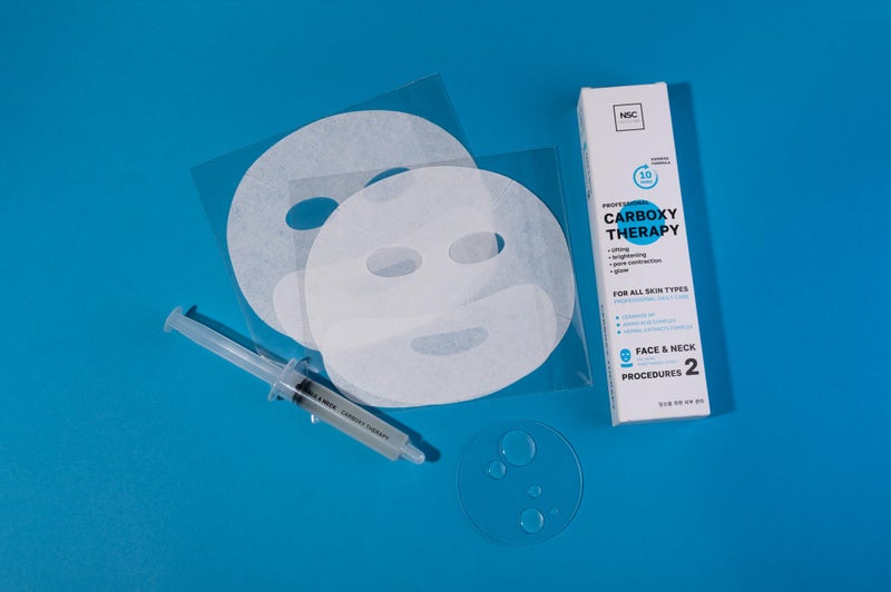 NSC Name Skin Care Korean Carboxy CO2 Therapy Face & Neck Mask Set of 2 - Hydrating Oxygen Carboxytherapy Skincare Sheet Masks - Moisturizing Anti Aging Pore Tightening Brightening Facial Treatment Gel - Image 1
