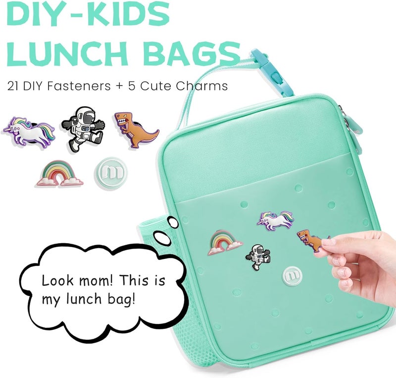 MEXS Kids Lunch Bag, DIY＆Insulated Lunch Box for Boys Girls, Toddler Lunch Cooler Bag for School, Double Insulation Portable＆Reusable, Water/Oil-Proof Lining Easy Clean, for Ages 3+ (Unicorn/Dinosaur) - Image 2