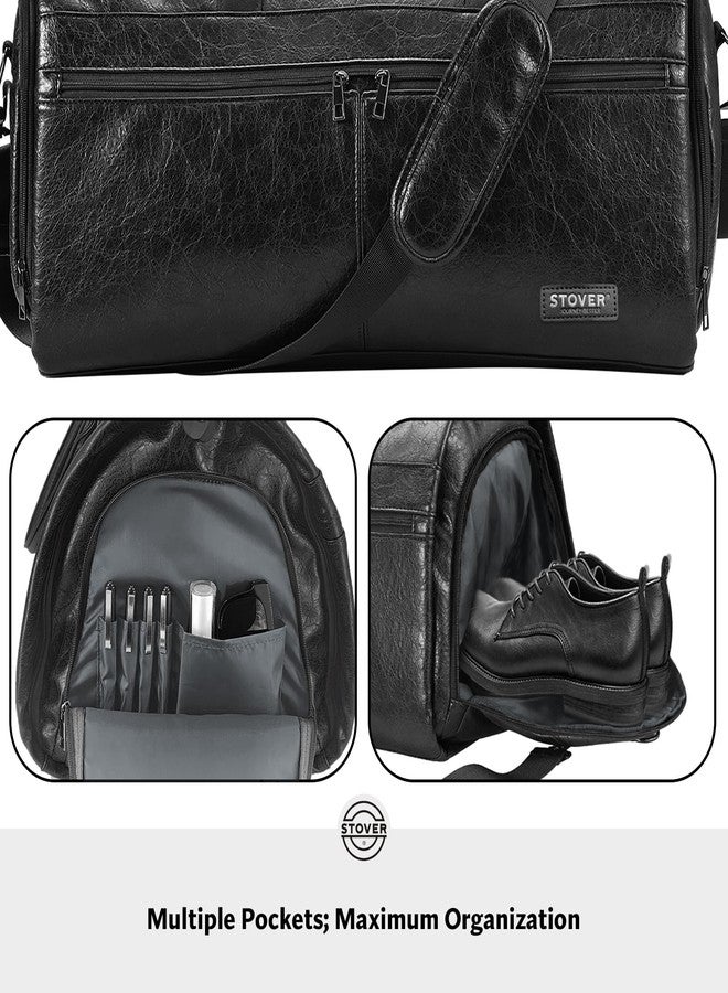 Stover Garment Travel Duffle Bag, Large 2-in-1 Convertible Carry-on Luggage for Men & Women- Hanging Suits, Dresses & Clothes + Shoe Compartment- Weekender Tote Combo Duffel, Leather Black - Image 5
