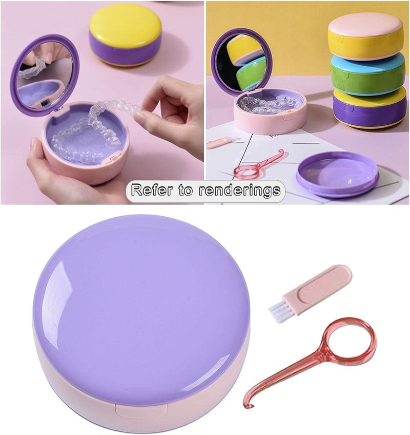 klarako Dual Layer Denture Retainer Case Breathable with Mirror Portable Mouth Guard Container Holder for Clear Aligner with Removal Tool Tray  Purple Pink - Image 5