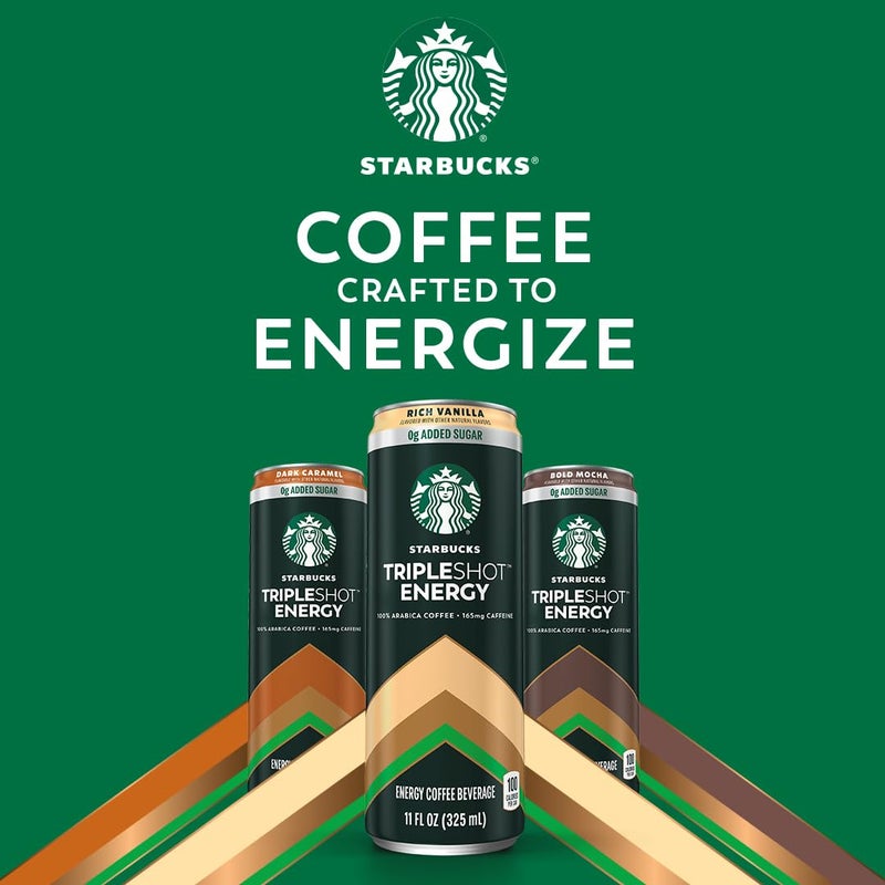 Starbucks Tripleshot Coffee Energy Drink, Dark Caramel, 11 fl oz Cans (12 Pack), Triple Blend, 165mg Caffeine, B Vitamins, Protein, Iced Coffee (Packaging and Formula May Vary) - Image 4