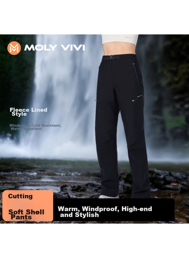 MOLY VIVI Moly Vivi Women's Soft Shell Pants, Autumn And Winter Windproof And Rainproof Outdoor Ski Suit, Ski Pants, Hiking Workwear Pants, Fleece-lined For Warmth  - Image 1