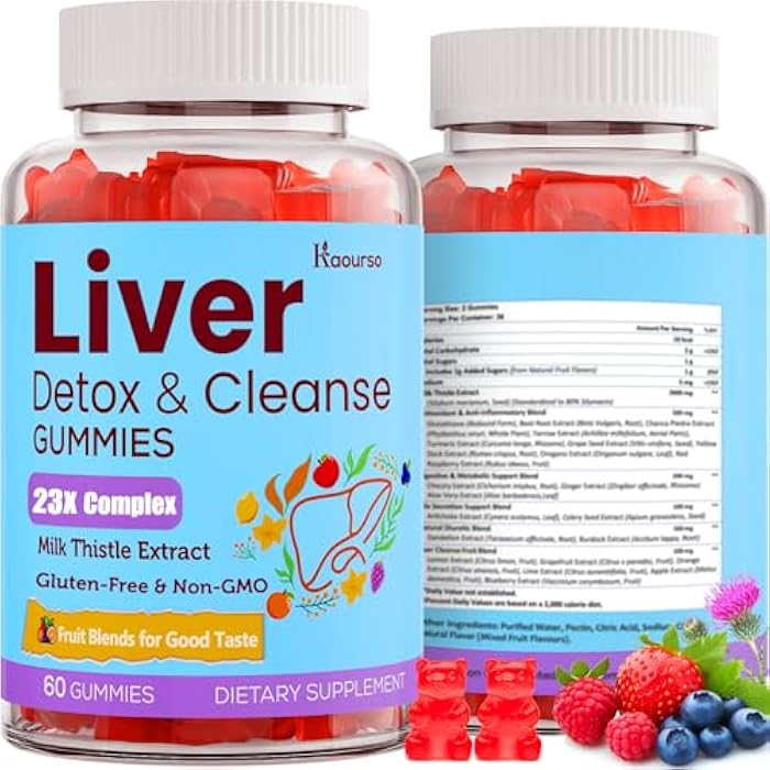 Kaourso Liver Detox Repair & Cleanse Gummies | Milk Thistle + Glutathione,Turmeric, Dandelion Root & Artichoke - Fruit Flavor, 60 Gummies - Image 1