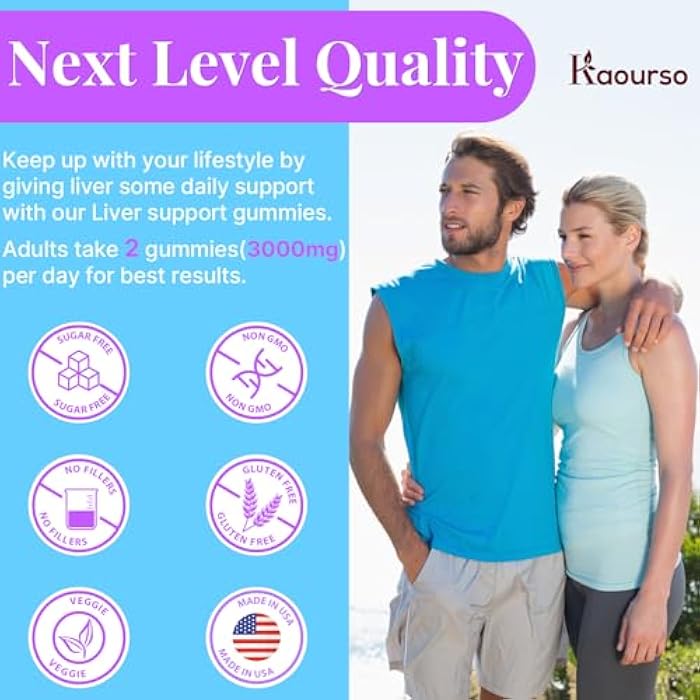 Kaourso Liver Detox Repair & Cleanse Gummies | Milk Thistle + Glutathione,Turmeric, Dandelion Root & Artichoke - Fruit Flavor, 60 Gummies - Image 4