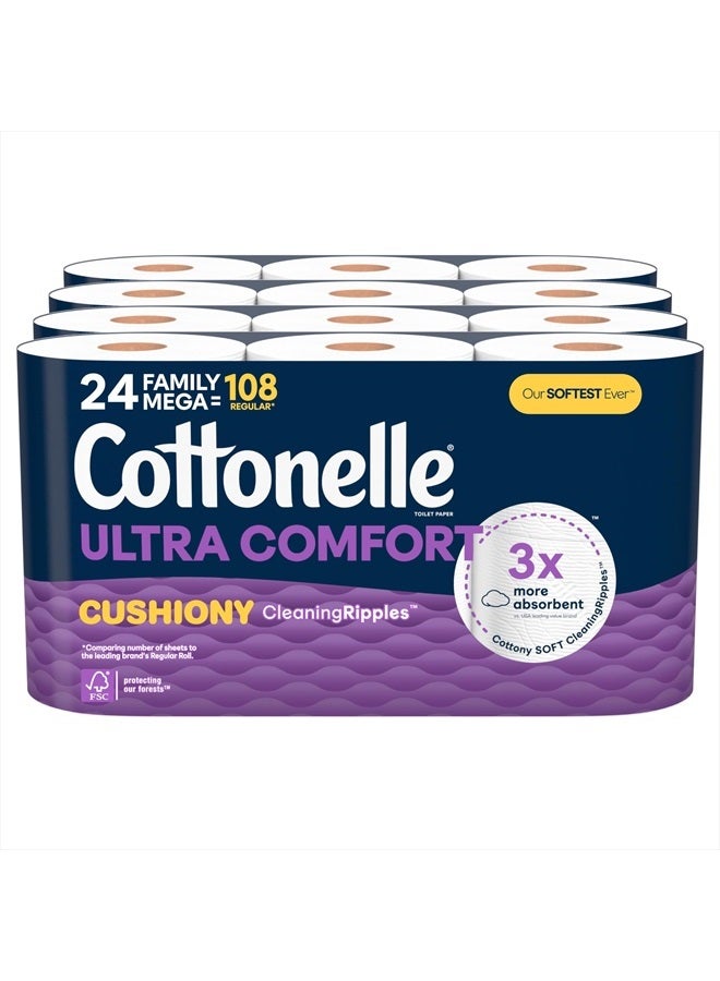 Cottonelle Ultra Comfort Toilet Paper with Cushiony CleaningRipples Texture, 24 Family Mega Rolls (24 Family Mega Rolls = 108 Regular Rolls) (4 Packs of 6), 296 Sheets per Roll, Packaging May Vary - Image 1