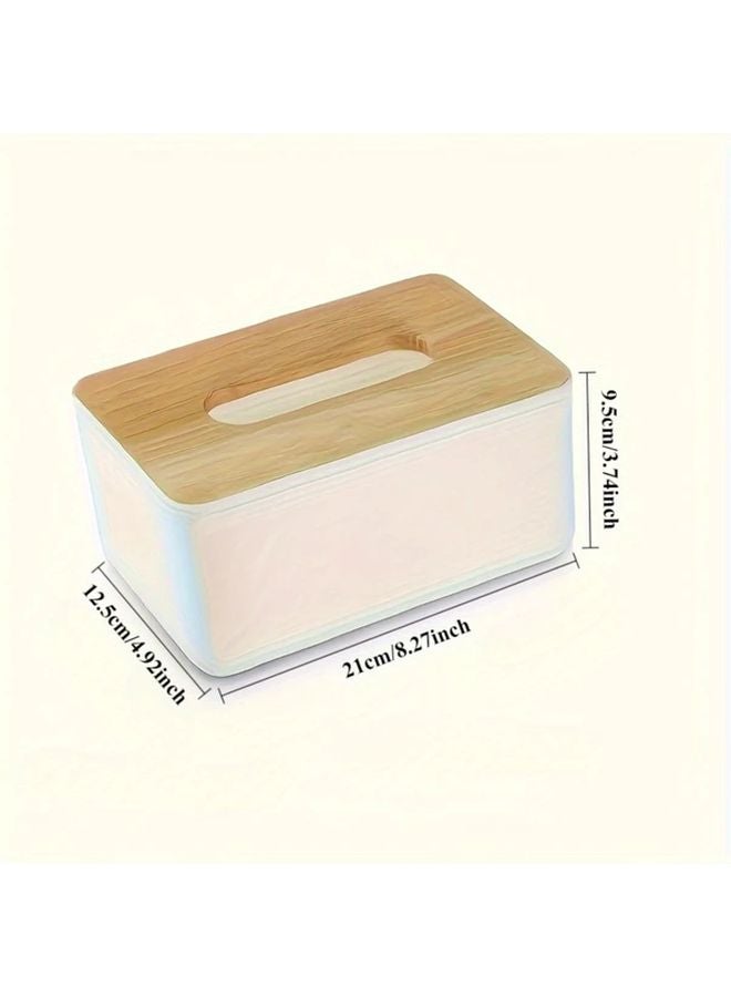White Modern Bamboo Lid Tissue Box Holder Simple Style Plastic Square Dispenser - Image 4