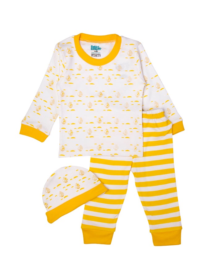 Babies Basic 7 Piece Unisex 100% Cotton Gift Set Include Bib, Blanket, Mitten, Cap, Romper, Top And Bottom Set, Yellow  - Image 5