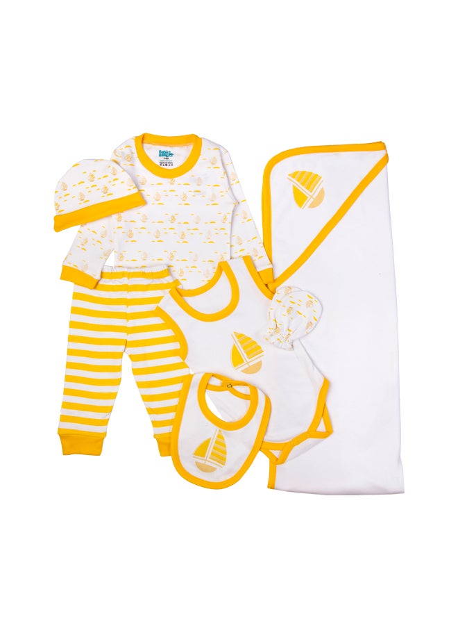 Babies Basic 7 Piece Unisex 100% Cotton Gift Set Include Bib, Blanket, Mitten, Cap, Romper, Top And Bottom Set, Yellow  - Image 4