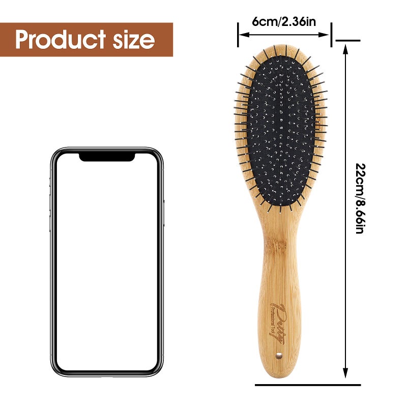 Molain Dog Grooming Brush - 20mm Stainless Steel Round Pins, Bamboo Handle, No Scratch Brush for All Hair Types (1Pc) - Image 4