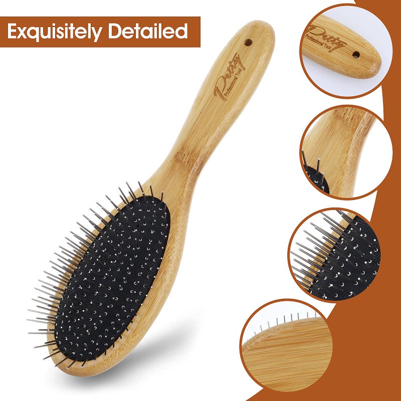 Molain Dog Grooming Brush - 20mm Stainless Steel Round Pins, Bamboo Handle, No Scratch Brush for All Hair Types (1Pc) - Image 3