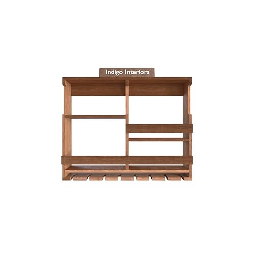 Indigo interiors Wooden Wall Mounted Wine Rack, Bar Cabinet with Glass Storage, Wall Hanging Mini Bar for Home Wine Rack/Holder Upside Down Glass Hanging Organizer Size 30 x 24 Inch (Natural) - Image 4
