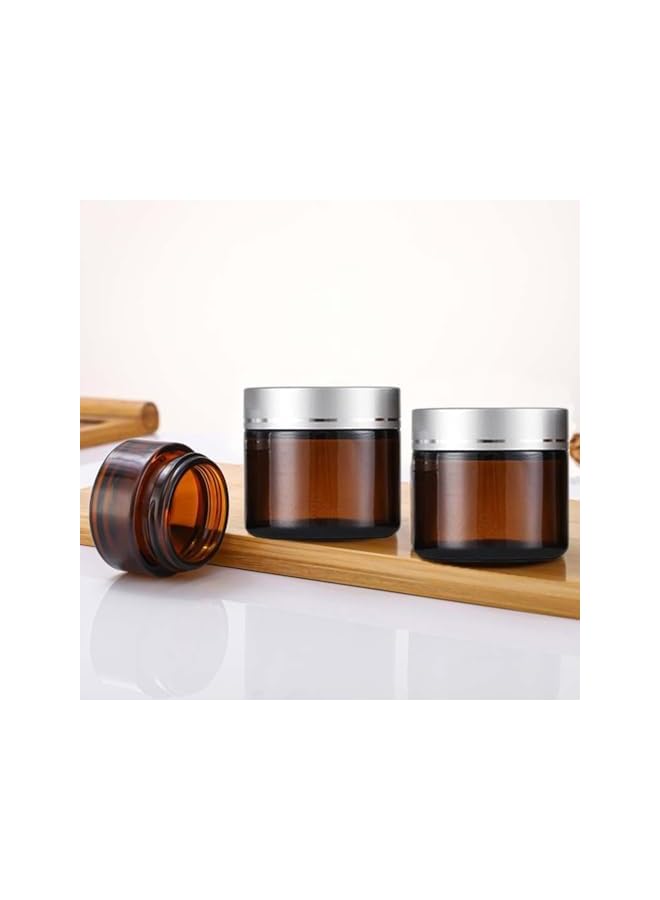 The Bros Amber Glass Jars, 4-Pack Glass Jars with Lids, Lotion Container with Silver Lid For Body Butter, Ointment, Lotion, etc (Silver lid, 4 oz) - Image 2