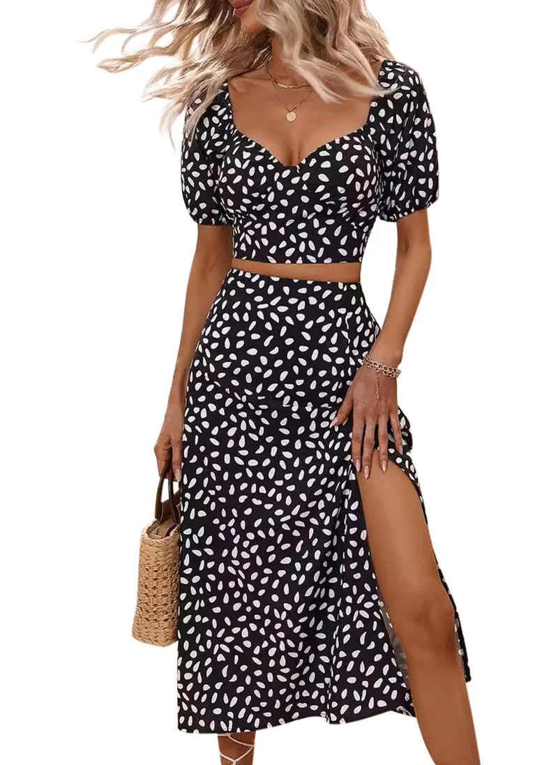 YUNIQEE Black Printed Fit & Flare Dress