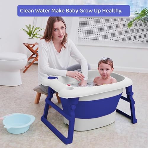 StarAndDaisy 2-in-1 Baby Bath tub for 0 to 5 Years with Bathing Chair & Cushion/Foldable Bath tub for Kids 0-3 Years for Girls and Boys, Space Saving Design & Fast Drainage (Blue) - Image 4