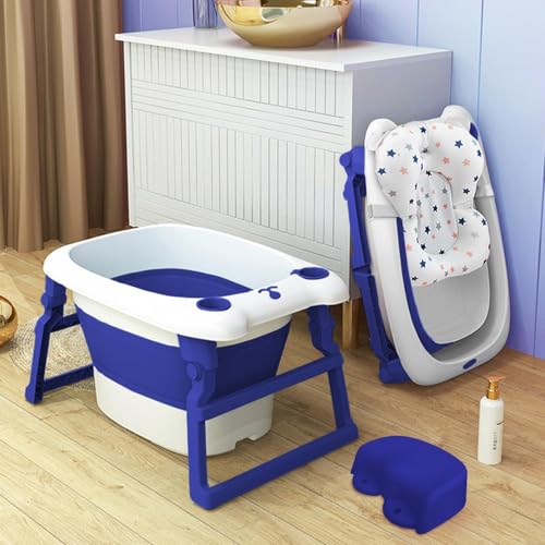 StarAndDaisy 2-in-1 Baby Bath tub for 0 to 5 Years with Bathing Chair & Cushion/Foldable Bath tub for Kids 0-3 Years for Girls and Boys, Space Saving Design & Fast Drainage (Blue) - Image 1
