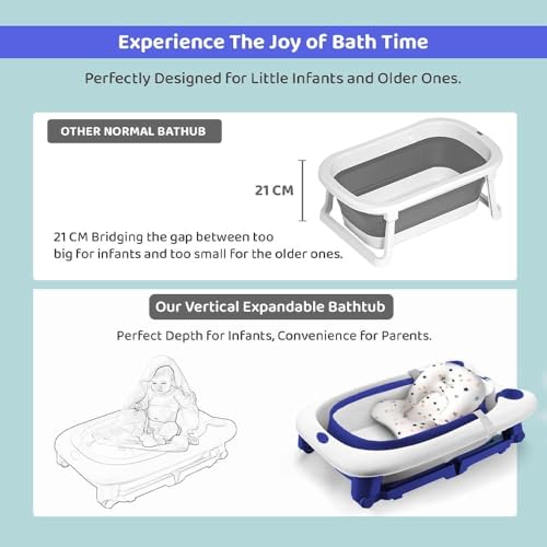 StarAndDaisy 2-in-1 Baby Bath tub for 0 to 5 Years with Bathing Chair & Cushion/Foldable Bath tub for Kids 0-3 Years for Girls and Boys, Space Saving Design & Fast Drainage (Blue) - Image 5