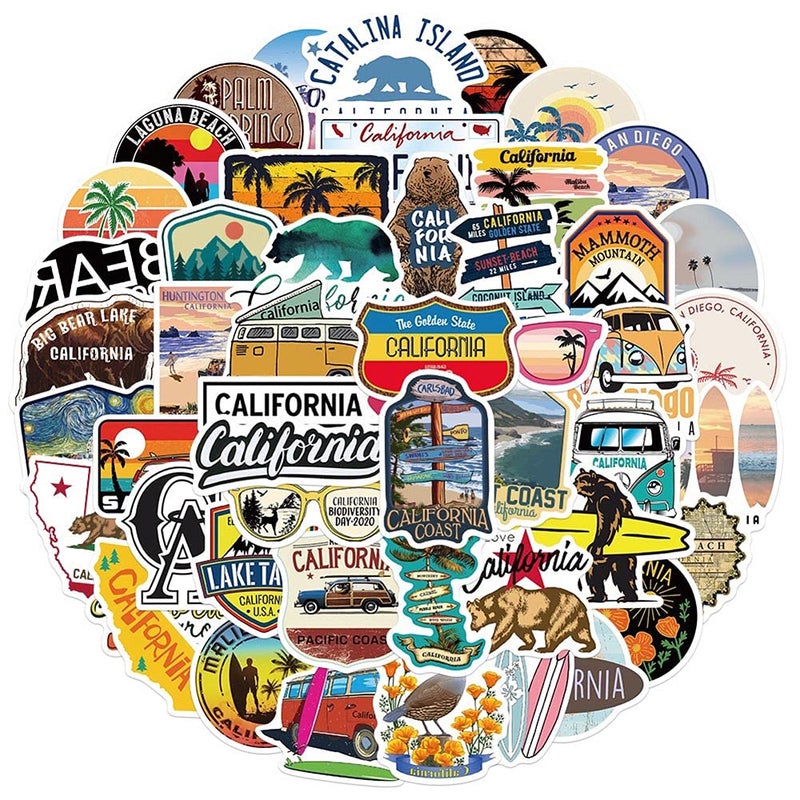 Love California Stickers 50Pcs California Beach Scenery Bear Waterproof Vinyl Decals for Water Bottles Bicycle Laptop Refrigerator Luggage Computer Mobile Phone Skateboard Bike Dcor