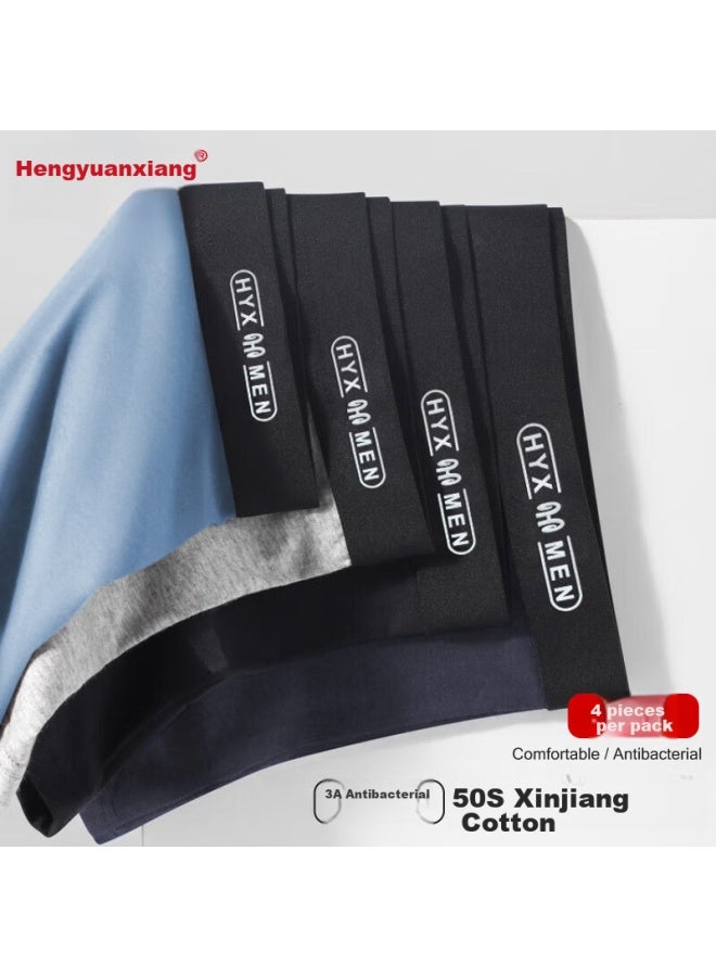Hengyuanxiang Hengyuanxiang Men's Underwear, Cotton Soft Antibacterial Boxer Briefs, Simple Solid Color Large Size Shorts, 4 Pairs In Plain Colors  - Image 2