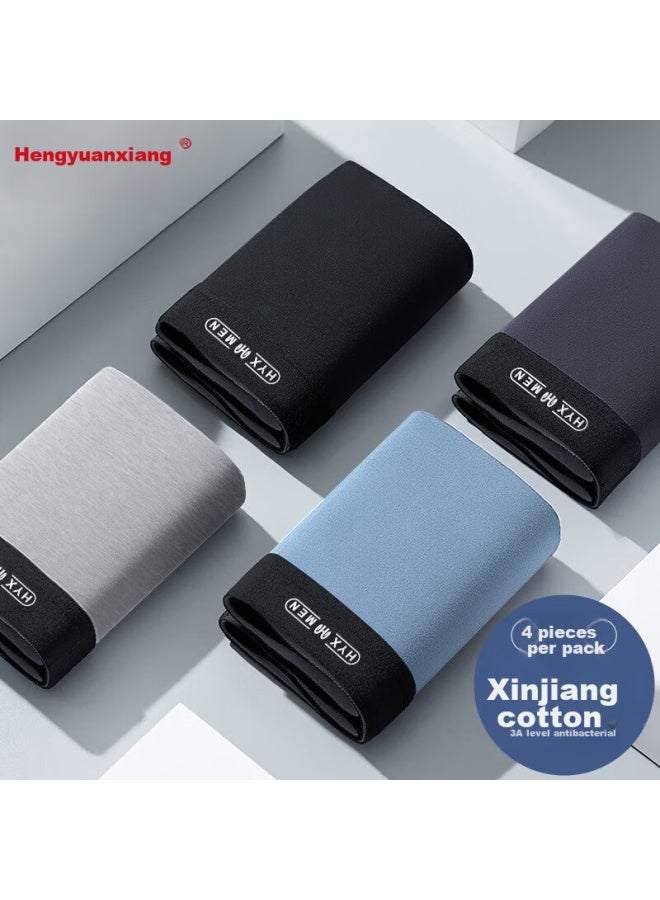 Hengyuanxiang Hengyuanxiang Men's Underwear, Cotton Soft Antibacterial Boxer Briefs, Simple Solid Color Large Size Shorts, 4 Pairs In Plain Colors  - Image 1