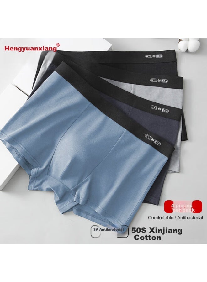 Hengyuanxiang Hengyuanxiang Men's Underwear, Cotton Soft Antibacterial Boxer Briefs, Simple Solid Color Large Size Shorts, 4 Pairs In Plain Colors  - Image 4