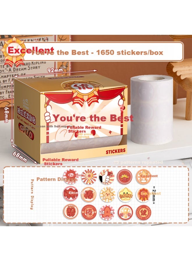 DEYUE Reward Stickers For Elementary School Students, Teacher Encouragement Stickers For Kids' Learning, Mini Cartoon Pull-out Praise Stickers For Kindergarten, First Grade Children - You're The Best 1650 S - Image 1