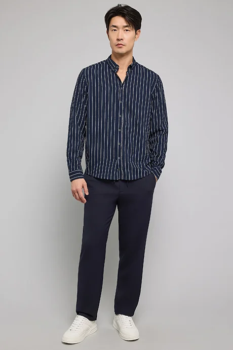 R&B Striped Shirt with Button-Down Collar and Long Sleeves