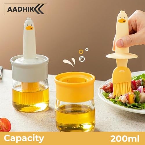 AADHIK Oil Dispenser Bottle with Silicone Brush 200ML – Leakproof Transparent Jar for Cooking, Baking, BBQ | Versatile Oil Container with Brush for Oil (Yellow) - Image 5