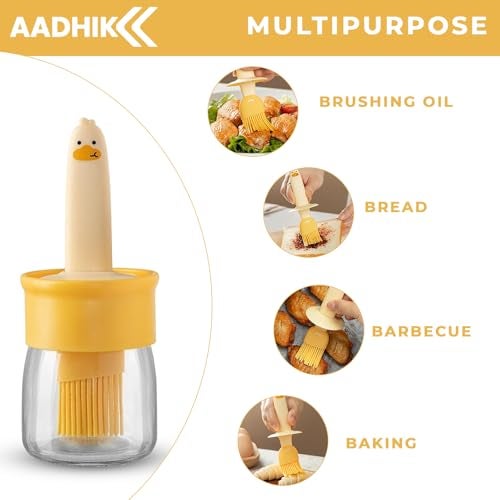 AADHIK Oil Dispenser Bottle with Silicone Brush 200ML – Leakproof Transparent Jar for Cooking, Baking, BBQ | Versatile Oil Container with Brush for Oil (Yellow) - Image 2