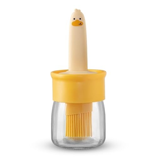 AADHIK Oil Dispenser Bottle with Silicone Brush 200ML – Leakproof Transparent Jar for Cooking, Baking, BBQ | Versatile Oil Container with Brush for Oil (Yellow) - Image 1
