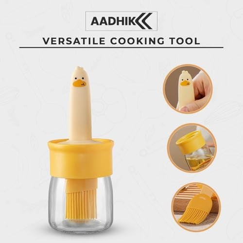 AADHIK Oil Dispenser Bottle with Silicone Brush 200ML – Leakproof Transparent Jar for Cooking, Baking, BBQ | Versatile Oil Container with Brush for Oil (Yellow) - Image 4