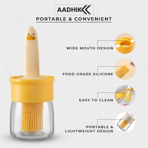 AADHIK Oil Dispenser Bottle with Silicone Brush 200ML – Leakproof Transparent Jar for Cooking, Baking, BBQ | Versatile Oil Container with Brush for Oil (Yellow) - Image 3