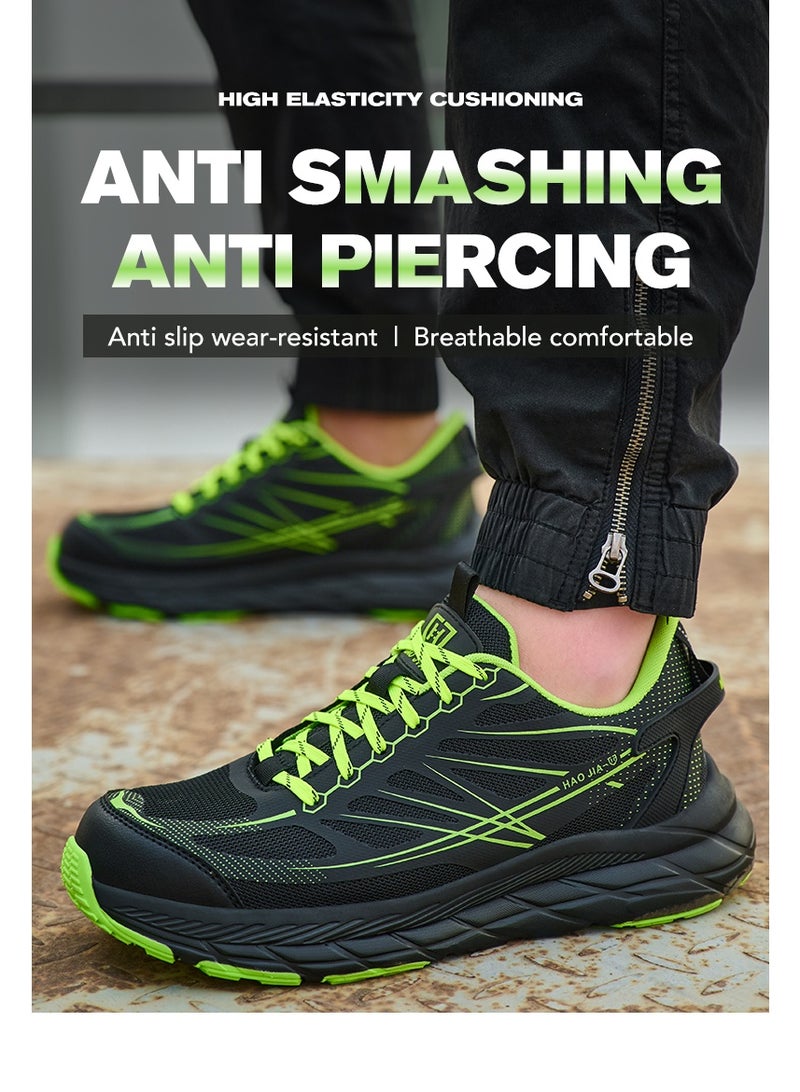 أحذية أمان رجالية ذات أصابع فولاذية، خفيفة الوزن ومريحة، مقاومة للثقب ومقاومة للانزلاق، مقاومة للتآكل ومتينة، مريحة لفترات طويلة من الوقوف، خفيفة الوزن وجيدة التهوية، أحذية عمل يمكن ارتداؤها أيضًا كأحذية رياضية عصرية. - Image 1