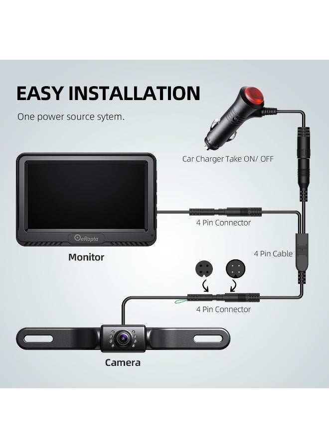 eRapta Backup Camera ERT01 with 4.3 inch Monitor - Image 3