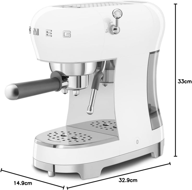 Smeg ECF02WHUK 50's Retro Style Espresso Coffee Machine - White 1 L ECF02WHUK White - Image 1