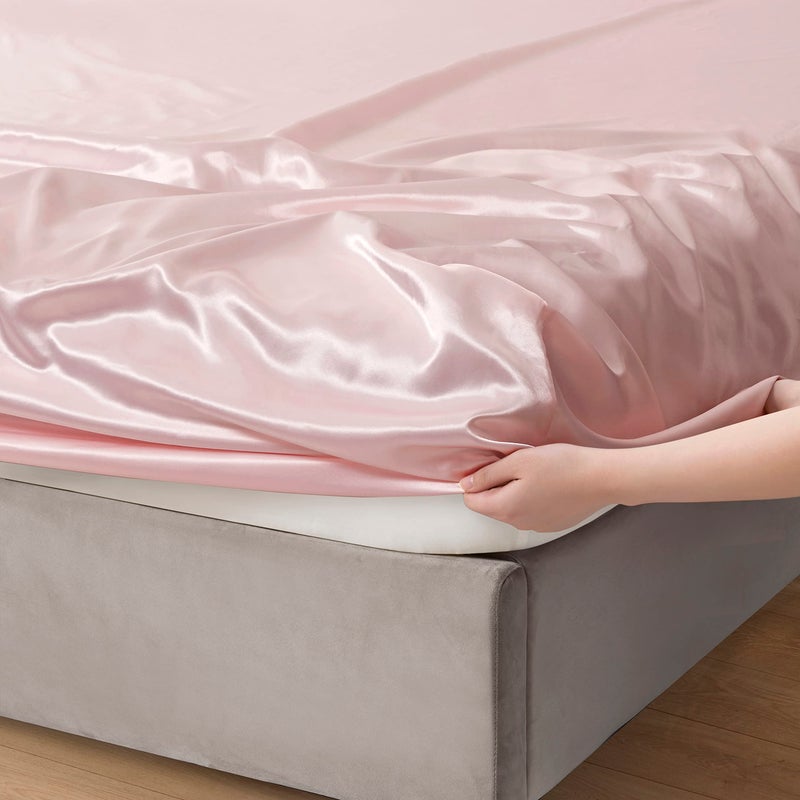 Counfeisly Queen Size Satin Fitted Sheet  Silky and Breathable Luxury Deep Pockets Fitted Sheet Only  Blush Pink - Image 3