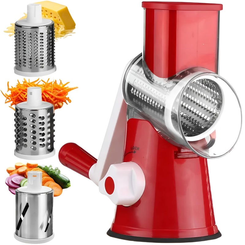 HEARTHLY Cheese Grater for shredding Cheese Cheese Grater Hand Crank with 3 Interchangeable Blades Food Grater for Fruits Vegetables Nuts Essential Kitchen Gadget