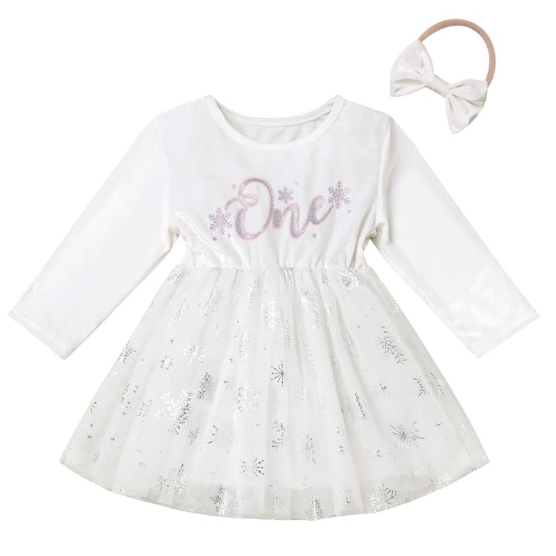 IMEKIS Winter Onederland Birthday Outfit Girl: Snowflake 1st First Birthday Princess Dress Tutu Skirt Cake Smash Photoshoot Baby Toddler Velvet Dresses Christmas Party Pink 12-18 Months - Image 1
