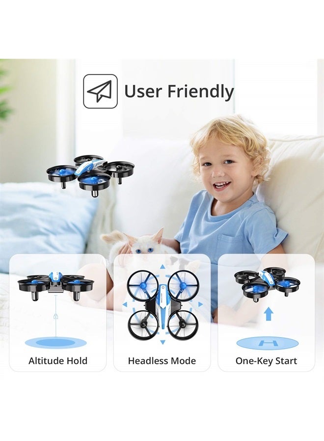 Mini Drone for Kids and Beginners RC Nano Quadcopter Indoor Small Helicopter Plane with Auto Hovering, 3D Flip, Headless Mode and 3 Batteries, Great Gift Toy for Boys and Girls, Blue