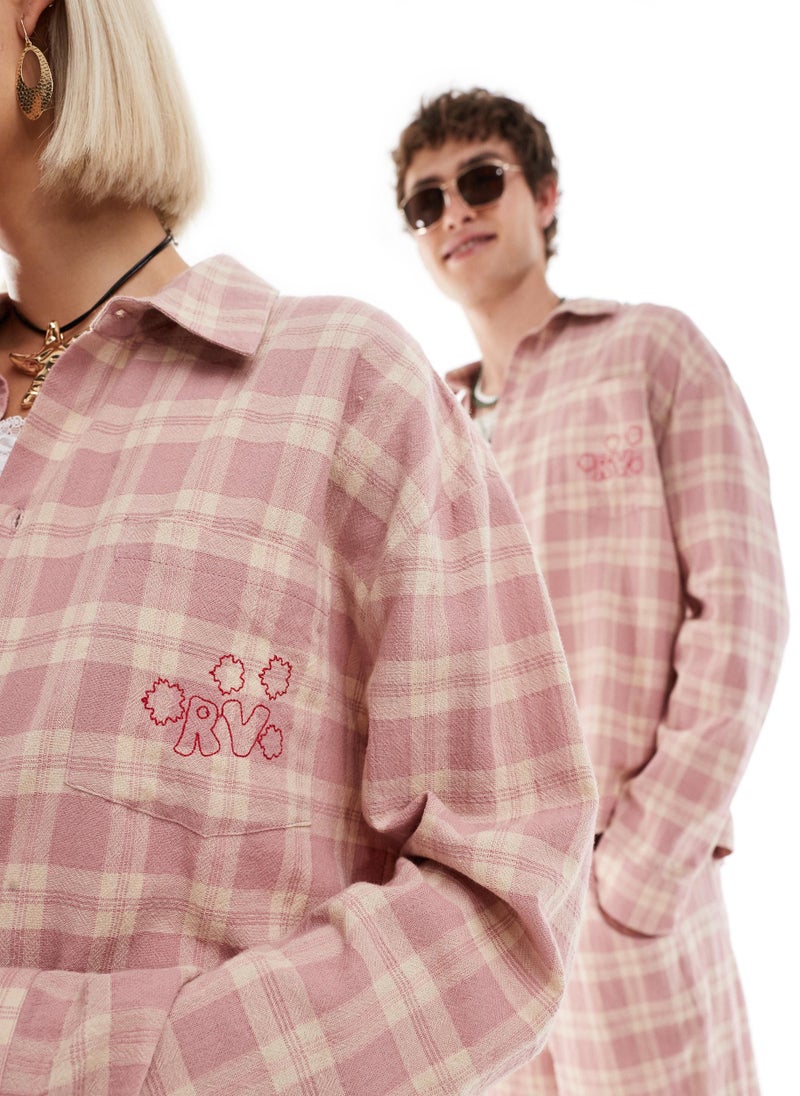 Reclaimed Vintage - Reclaimed Vintage unisex shirt in pink check co-or - Image 1