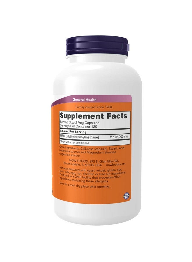 now Supplements Msm (Methylsulfonylmethane) 1000 Mg Joint Health* 240 Veg Capsules - Image 3