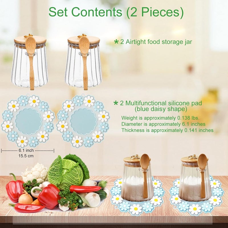 CNWSGEM Sugar Bowls Sugar Container 25.36 FL OZ Glass Coffee Canister Airtight Food Storage Jar with Lid and Spoon Candy Jar Coffee Bar Accessories Storage Beans Powder (Conical (2 Packs)) - Image 2