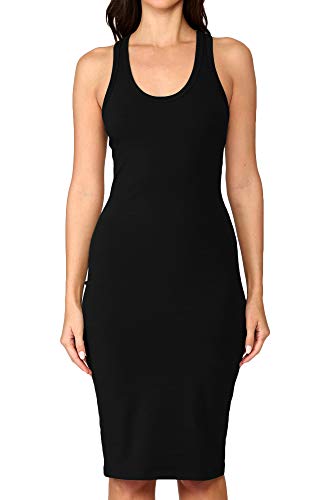 LaClef Womens Knee-Length Fitted Sleeveless Racerback Midi Bodycon Tank Dress (Black, Large) - Image 5